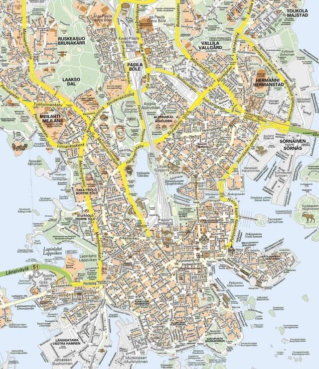 赫尔辛基市中心地图