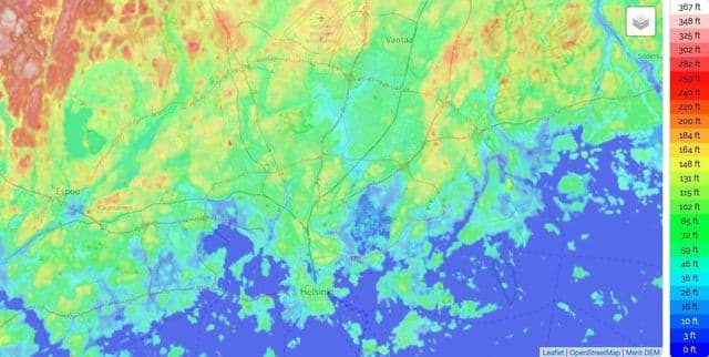 赫尔辛基的高程地图
