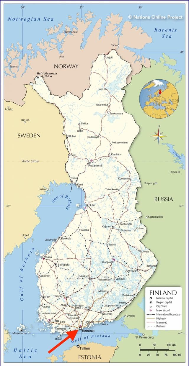 赫尔辛基上的Uusimaa - Finland 地图
