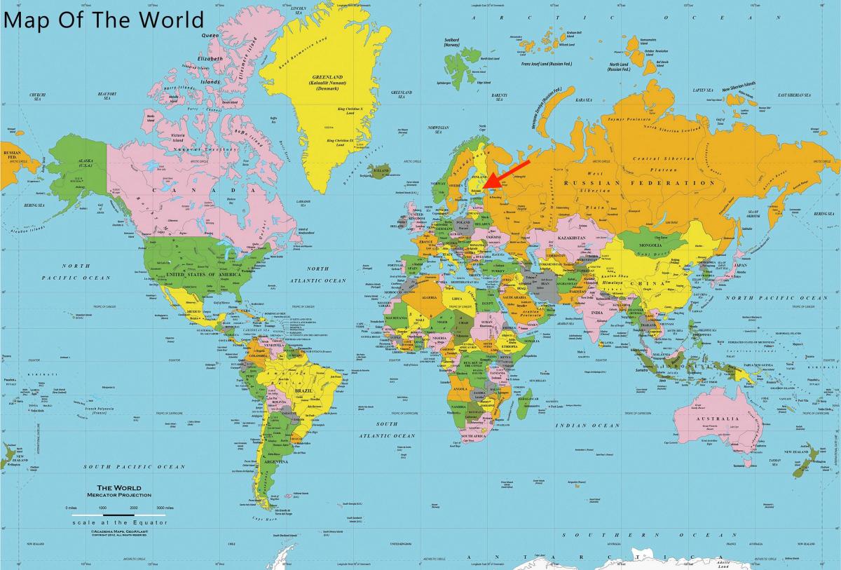 赫尔辛基在世界地图上的位置
