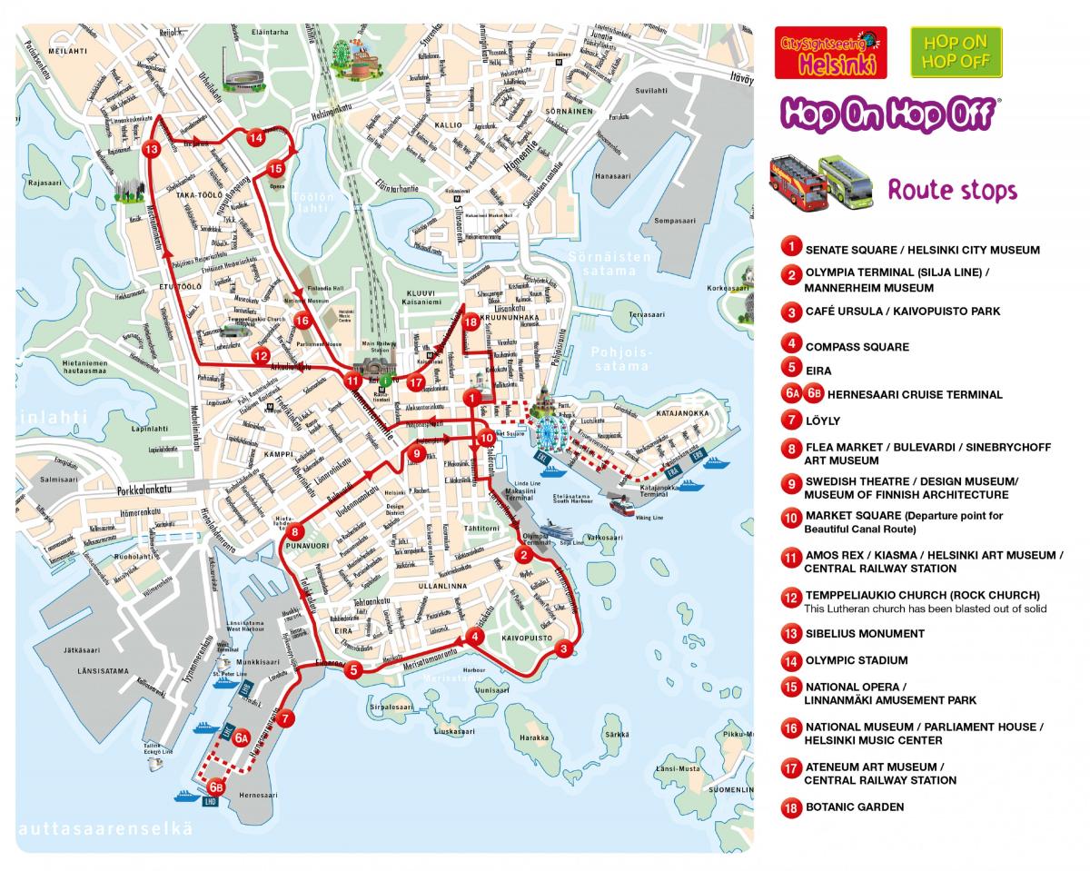 赫尔辛基随上随下巴士旅游地图
